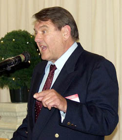 Emile Dupre speaks at the celebration of the Cormier family in 2006. Photo by Bob Leonard