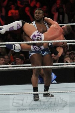 Big E manhandles Tyson Kidd in the pre-show bout. Photo by George Tahinos, georgetahinos.smugmug.com
