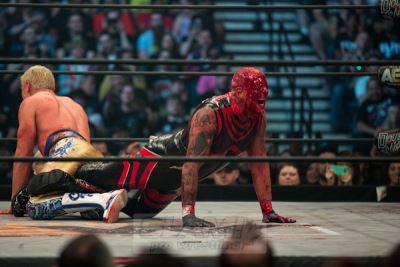 Dustin Rhodes is a blood mess against his brother Cody. Photo by Ricky Havlik, https://www.instagram.com/havlik_photo/