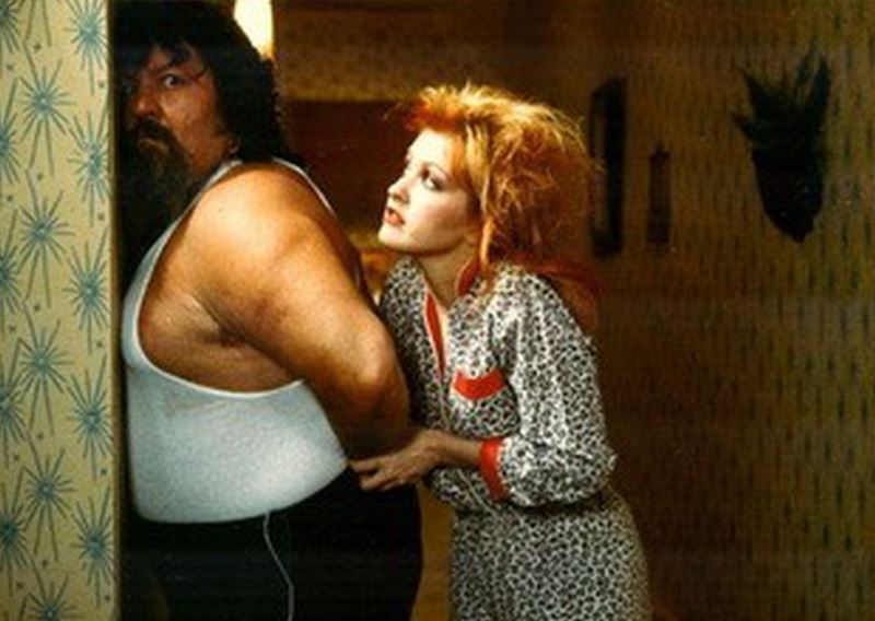 Captain Lou Albano and Cyndi Lauper in "Girls Just Want to Have Fun"