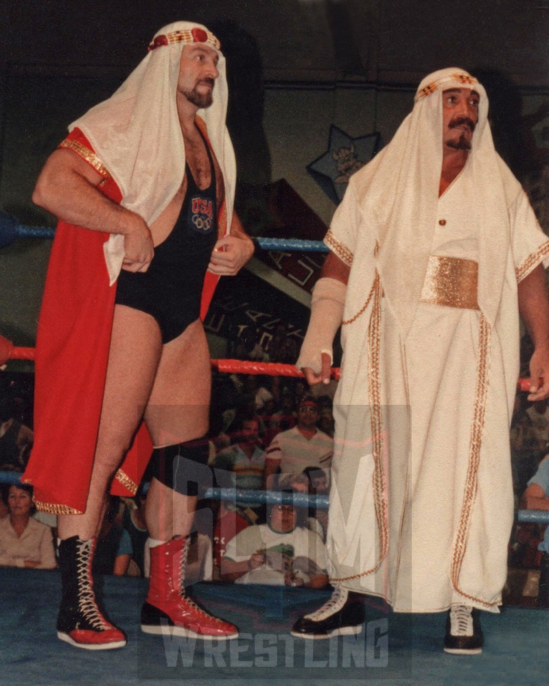 The tag team of Ken Patera and Sheik Adnan Al-Kaissie in AWA action. Photo by Joyce Paustian