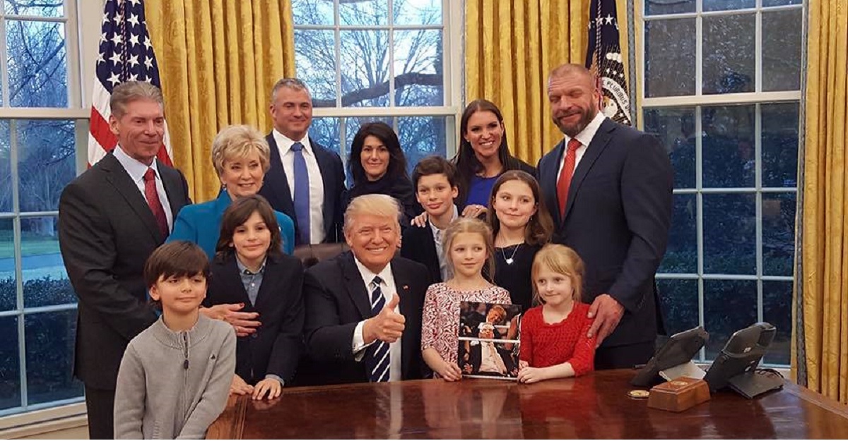 The McMahon family at the White House with President Donald Trump.