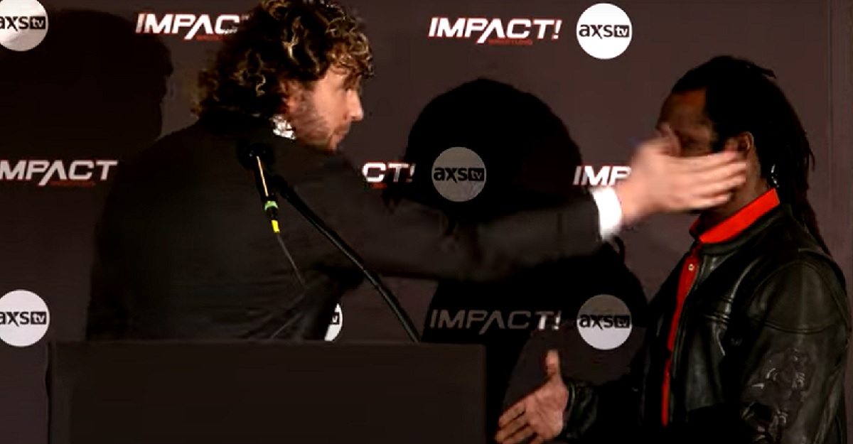 Impact: Omega and Swann exchange words and then fists in intense press conference