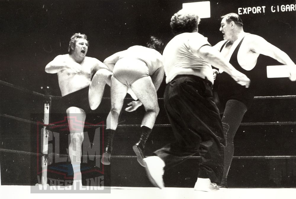 That's George Kanelis as the referee as action takes place in Maple Leaf Gardens. Photo by Roger Baker