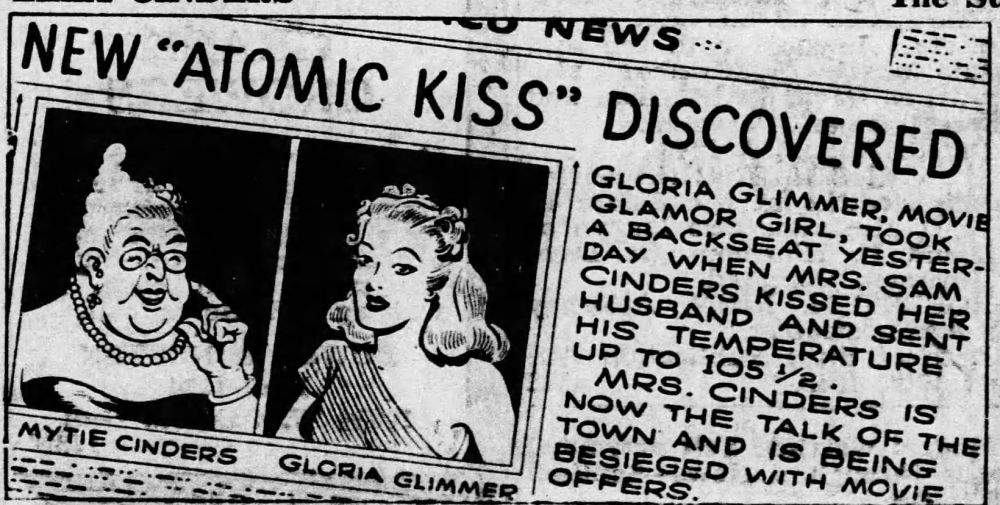 The dreaded "Atomic Kiss" was the entry into the wrestling storyline in Ella Cinders.