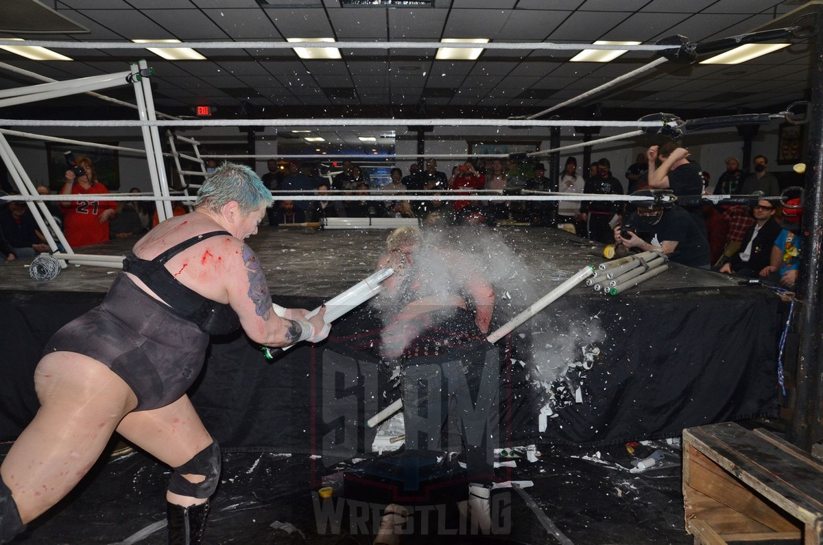 Mickie Knuckles against Randi West at Horror Slam Pro Wrestling, March 18, 2022, in Brownstown, Michigan at Victory Gym. Photo by Brad McFarlin