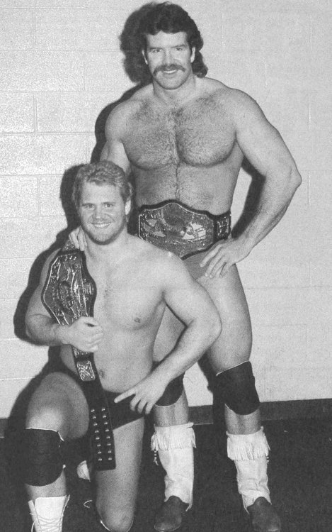 Curt Hennig and Scott Hall as AWA tag team champions.