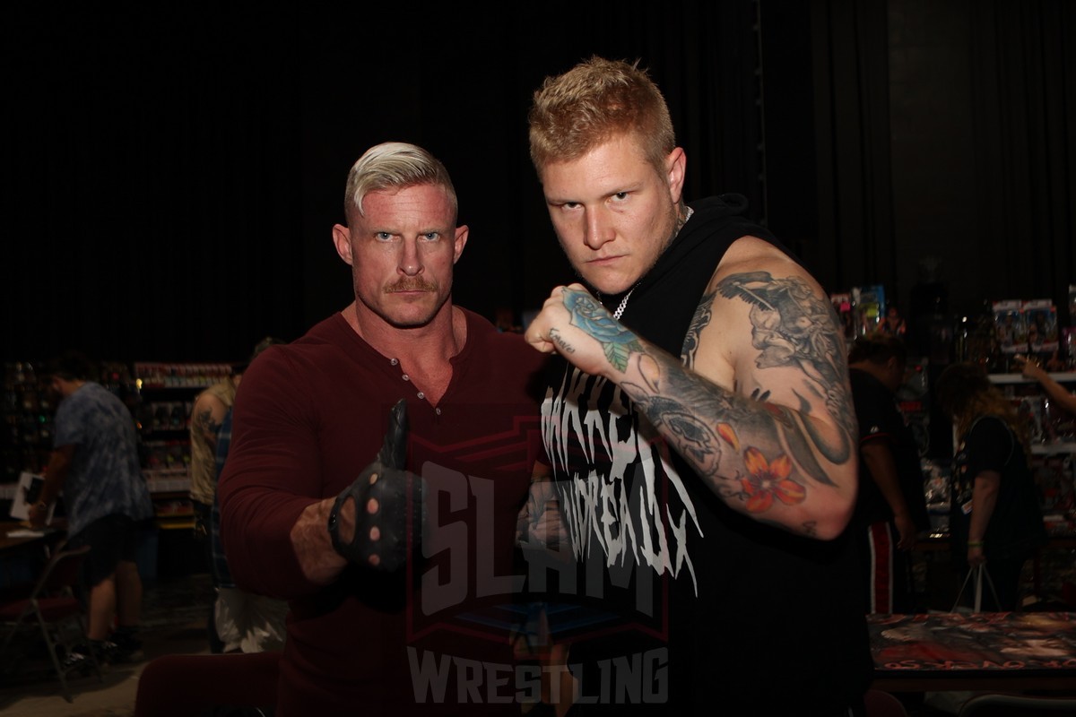 Dexter Lumis/Sam Shaw and Parker Boudreaux at the Icons of Wrestling Convention & Fanfest on Saturday, August 6, 2022, at the 2300 Arena, in Philadelphia, PA. Photo by George Tahinos, https://georgetahinos.smugmug.com