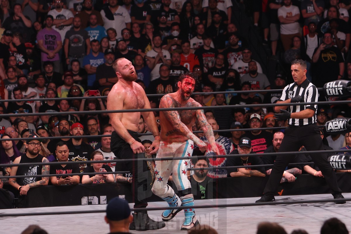 CM Punk vs. Jon Moxley (C) in an AEW World Championship Match at AEW All Out at the Now Arena, in Hoffman Estates, Illinois, Sunday, September 4, 2022. Photo by George Tahinos, https://georgetahinos.smugmug.com