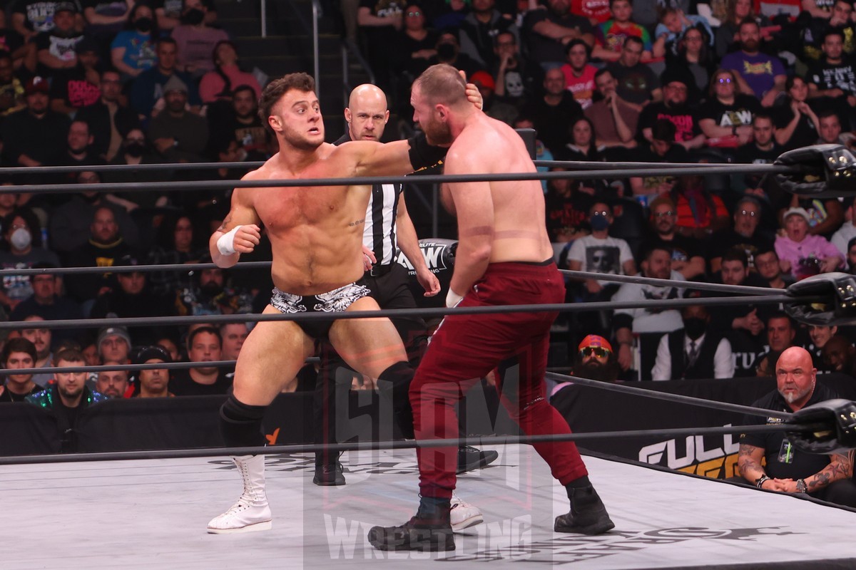 MJF fights back against Jon Moxley at AEW Full Gear on Saturday, November 19, 2022, at the Prudential Center in Newark, NJ. Photo by George Tahinos, https://georgetahinos.smugmug.com