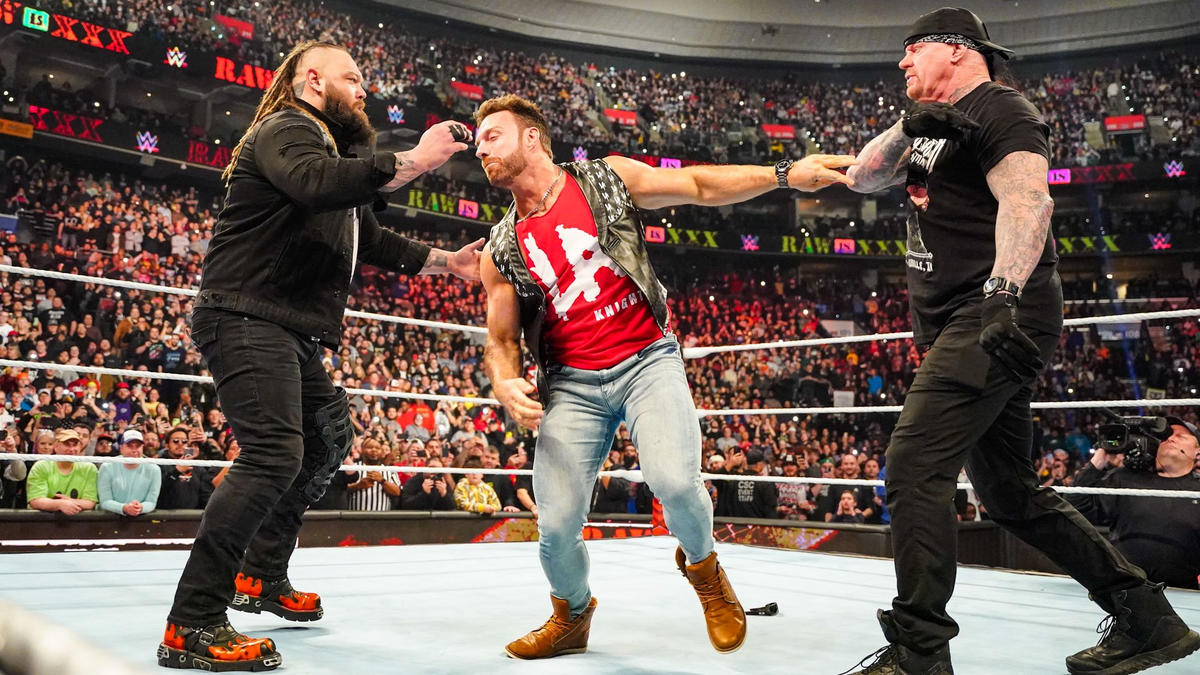Bray Wyatt and Undertaker teach LA Knight a lesson. Courtesy: WWE.