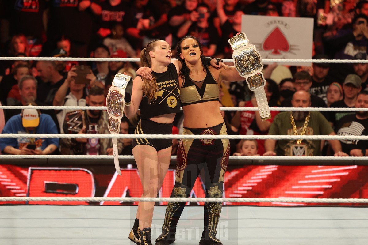 Ronda Rousey & Shayna Baszler at WWE Monday Night Raw at the XL Center in Hartford, CT, on Monday, June 5, 2023. Photo by George Tahinos, https://georgetahinos.smugmug.com