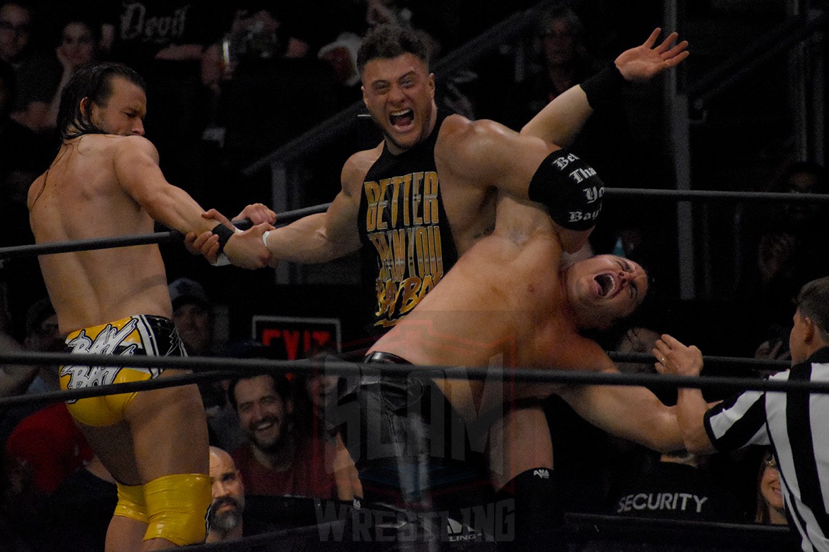 Adam Cole and MJF at AEW Dynamite on Wednesday, July 5, 2023, at Rogers Place in Edmonton, Alberta. Photo by Ben Lypka