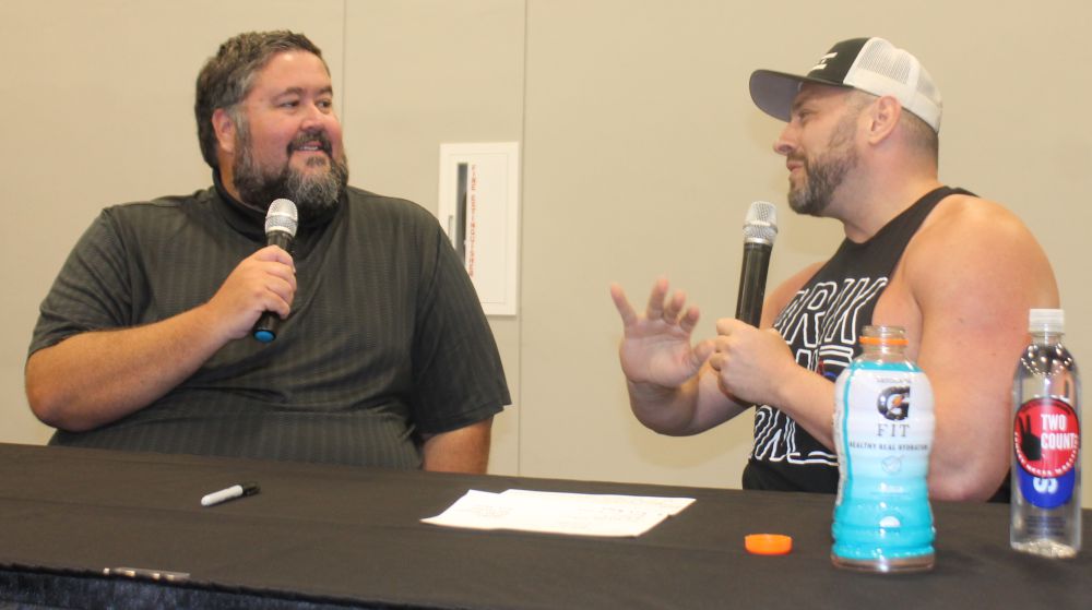 Conrad Thompson and Colt Cabana at the Wrestling Hall of Fame induction weekend on Friday, July 21, 2023 in Waterloo, Iowa. Photo by Greg Oliver