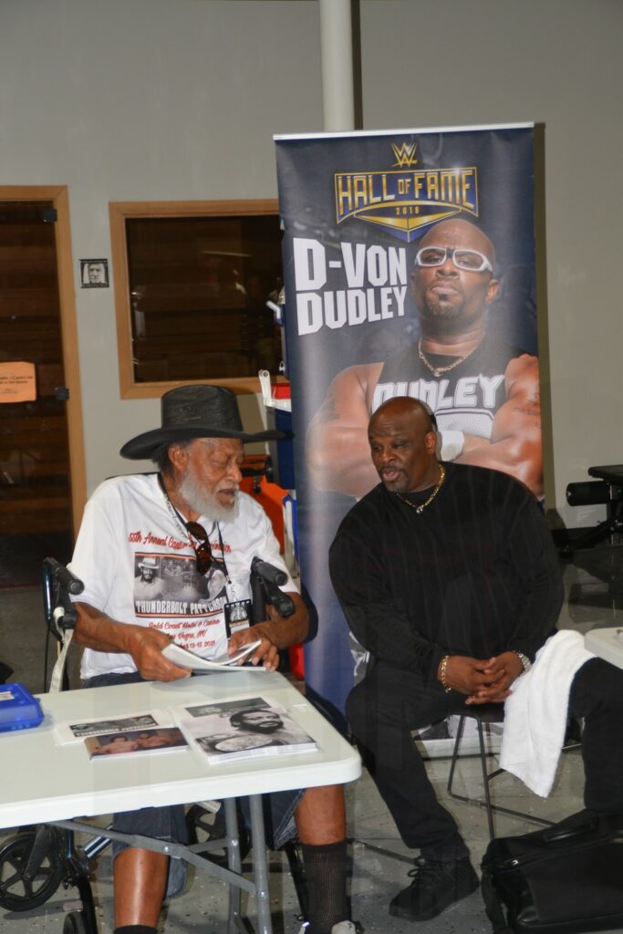 Thunderbolt Patterson and D'Von Dudley at the Tragos/Thesz Professional Wrestling Hall of Fame induction weekend on Saturday, July 22, 2023, in Waterloo, Iowa. Photo by Wayne Palmer