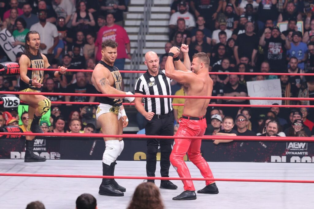 Adam Cole and MJF and The Jericho Appreciation Society (Daniel Garcia and Sammy Guevara) at TD Garden, in Boston, on Wednesday, July 19, 2023. Photo by George Tahinos, georgetahinos.smugmug.com