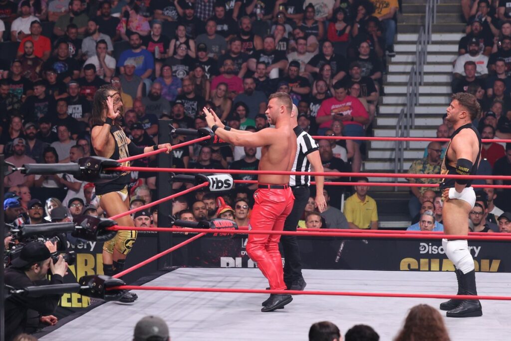 Adam Cole and MJF and The Jericho Appreciation Society (Daniel Garcia and Sammy Guevara) at TD Garden, in Boston, on Wednesday, July 19, 2023. Photo by George Tahinos, georgetahinos.smugmug.com