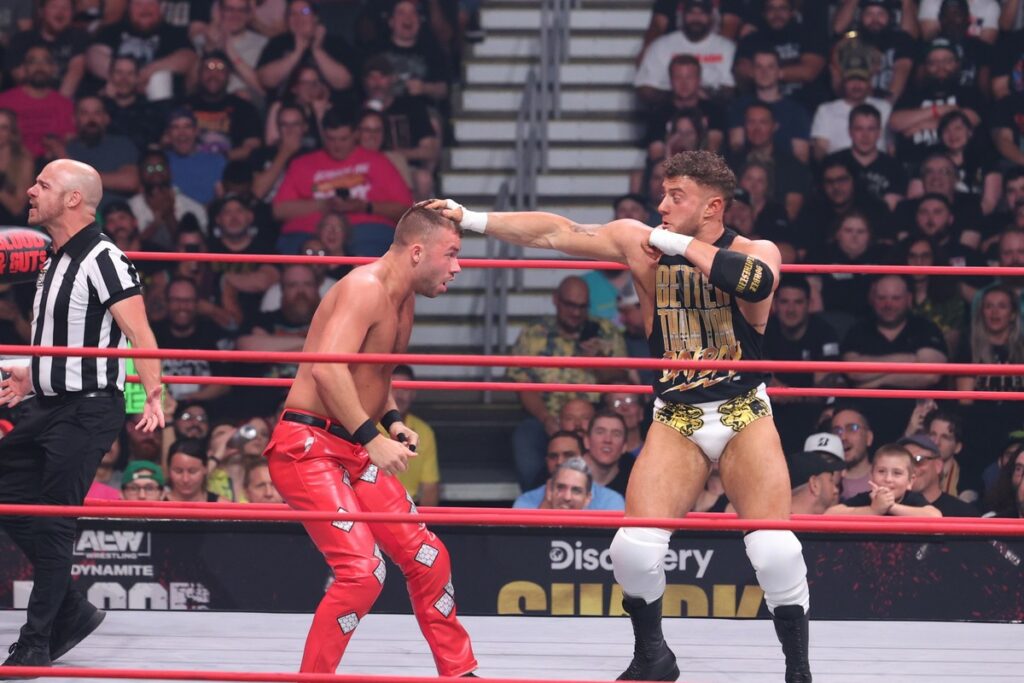 Adam Cole and MJF and The Jericho Appreciation Society (Daniel Garcia and Sammy Guevara) at TD Garden, in Boston, on Wednesday, July 19, 2023. Photo by George Tahinos, georgetahinos.smugmug.com