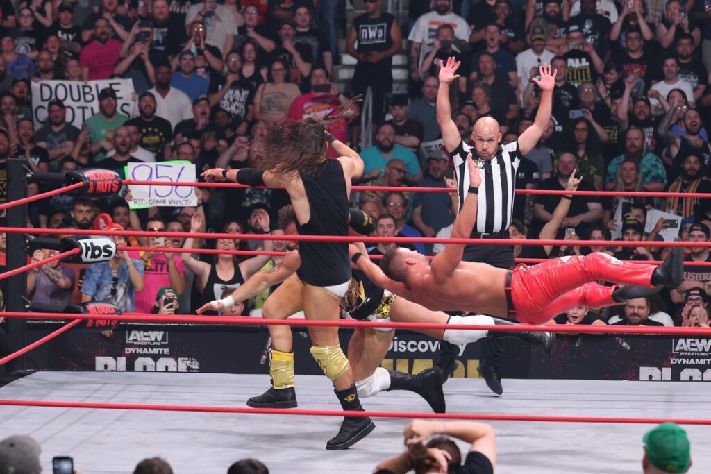 Adam Cole and MJF and The Jericho Appreciation Society (Daniel Garcia and Sammy Guevara) at TD Garden, in Boston, on Wednesday, July 19, 2023. Photo by George Tahinos, georgetahinos.smugmug.com