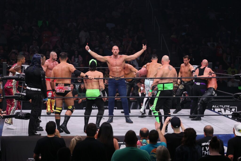 Big Bill & Brian Cage, The Butcher & The Blade, Ethan Page & Brother Zay, The Hardys, Matt Menard & Angelo Parker, Serpentico & Luther, Jay Lethal & Satnam Singh, Christopher Daniels & Matt Sydal, compete in a tag team battle royale to earn a future AEW World Tag Team Championship match at MVP Arena, in Albany, on Wednesday, July 26, 2023. Photo by George Tahinos, georgetahinos.smugmug.com