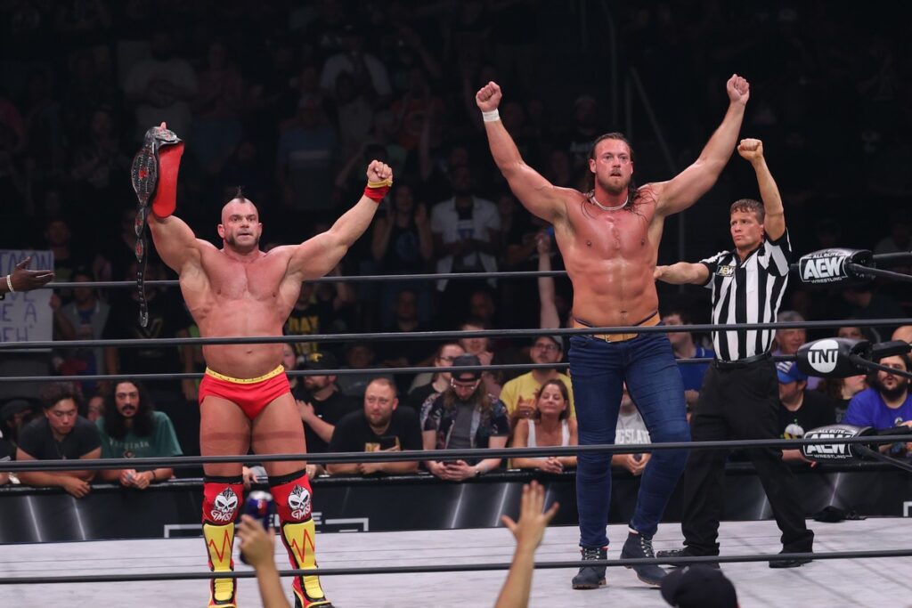 Big Bill & Brian Cage won tag team battle royale to earn a future AEW World Tag Team Championship match at MVP Arena, in Albany, on Wednesday, July 26, 2023. Photo by George Tahinos, georgetahinos.smugmug.com