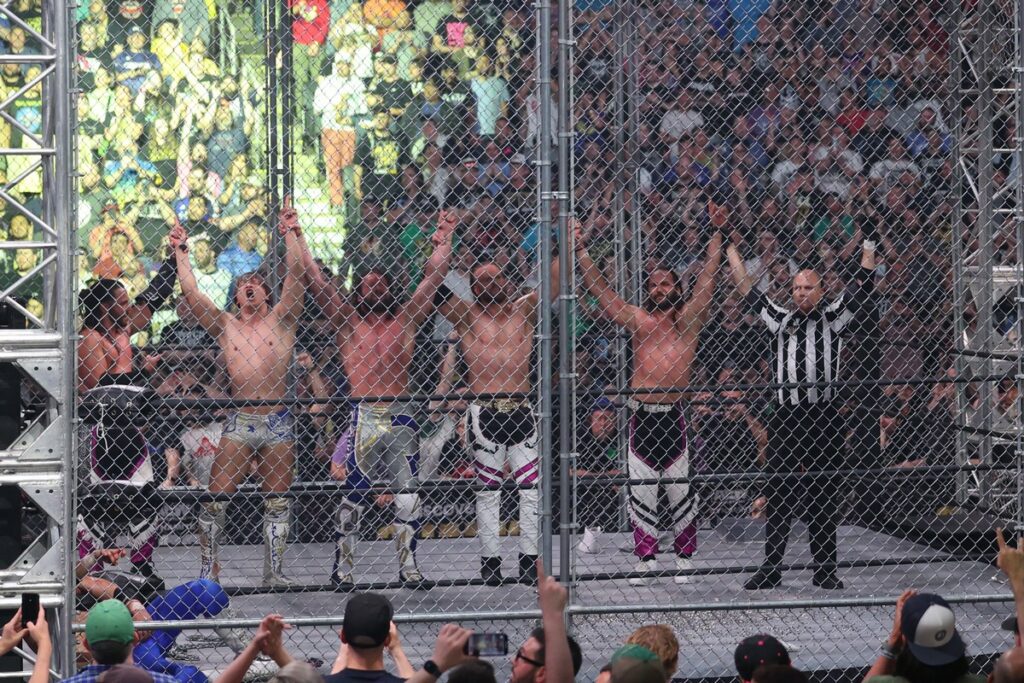 The Golden Elite(Kenny Omega, "Hangman" Adam Page, Matt Jackson, Nick Jackson, and Kota Ibushi) won Blood and Guts match at TD Garden, in Boston, on Wednesday, July 19, 2023. Photo by George Tahinos, georgetahinos.smugmug.com