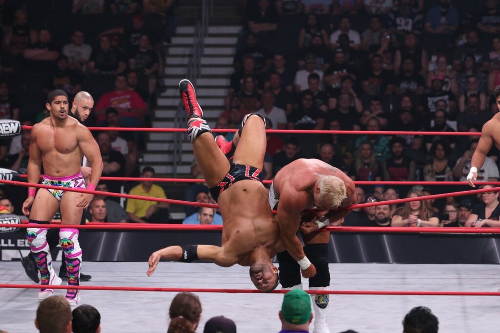 The Acclaimed (Anthony Bowens and Max Caster) and Billy Gunn vs QTV (QT Marshall, Johnny TV, and Aaron Solo) (with Harley Cameron) in a Six-man tag team match at TD Garden, in Boston, on Wednesday, July 19, 2023. Photo by George Tahinos, georgetahinos.smugmug.com