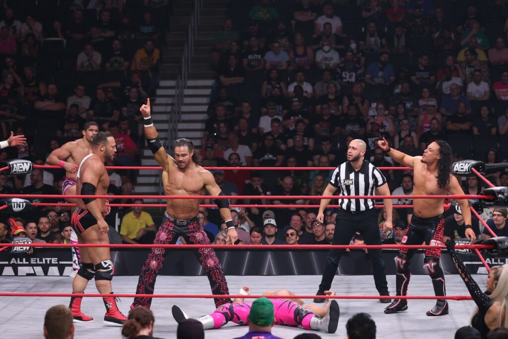 The Acclaimed (Anthony Bowens and Max Caster) and Billy Gunn vs QTV (QT Marshall, Johnny TV, and Aaron Solo) (with Harley Cameron) in a Six-man tag team match at TD Garden, in Boston, on Wednesday, July 19, 2023. Photo by George Tahinos, georgetahinos.smugmug.com