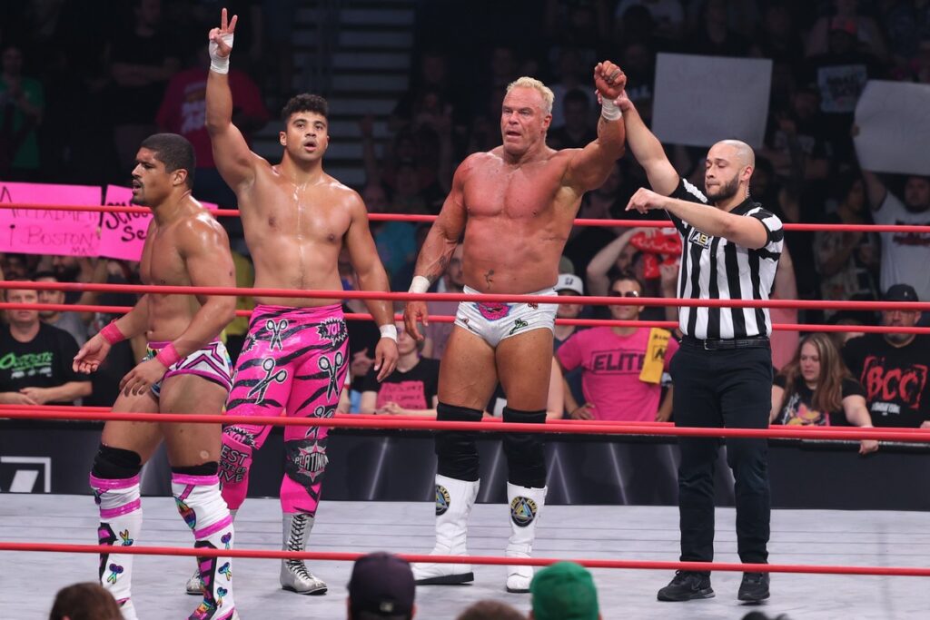 The Acclaimed (Anthony Bowens and Max Caster) and Billy Gunn won Six-man tag team match at TD Garden, in Boston, on Wednesday, July 19, 2023. Photo by George Tahinos, georgetahinos.smugmug.com
