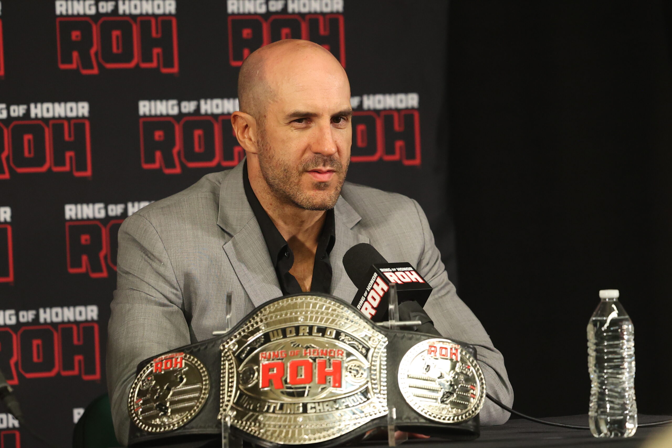 ROH World Champion Claudio Castagnoli at media scrum at CURE Insurance Arena, in Trenton, on Friday, July 21, 2023. Photo by George Tahinos, georgetahinos.smugmug.com