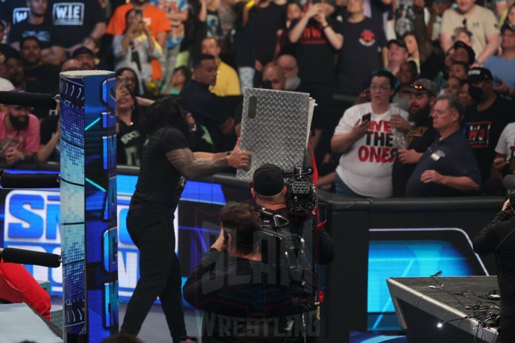 Jimmy and Jey Uso meet with Roman Reigns, Solo Sikoa with Paul Heyman to start off Smackdown at Madison Square Garden, in New York City, on Friday, July 7, 2023. Photo by George Tahinos, georgetahinos.smugmug.com. 