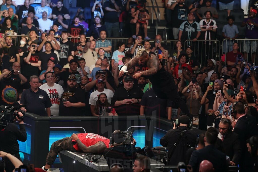 Jimmy and Jey Uso meet with Roman Reigns, Solo Sikoa with Paul Heyman to start off Smackdown at Madison Square Garden, in New York City, on Friday, July 7, 2023. Photo by George Tahinos, georgetahinos.smugmug.com. 