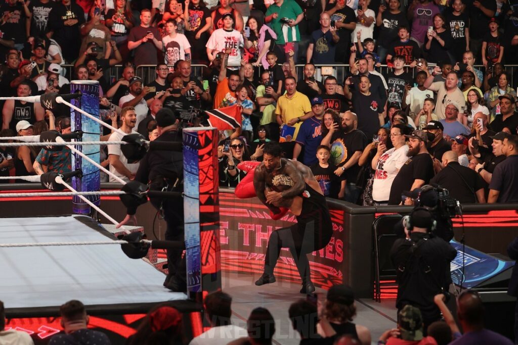 Jey Uso attacks Solo Sikoa at Madison Square Garden, in New York City, on Friday, July 7, 2023. Photo by George Tahinos, georgetahinos.smugmug.com