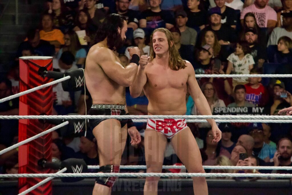 Drew Mcintyre & Matt Riddle Vs. Imperium at the KeyBank Center in Buffalo, New York, on Monday, July 10, 2023, as WWE presented Monday Night Raw. Photo by Steve Argintaru, Twitter: @stevetsn Instagram: @stevetsn