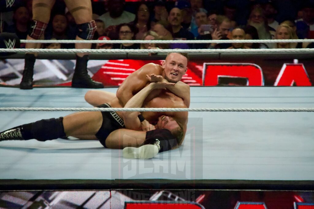 Drew Mcintyre & Matt Riddle Vs. Imperium at the KeyBank Center in Buffalo, New York, on Monday, July 10, 2023, as WWE presented Monday Night Raw. Photo by Steve Argintaru, Twitter: @stevetsn Instagram: @stevetsn