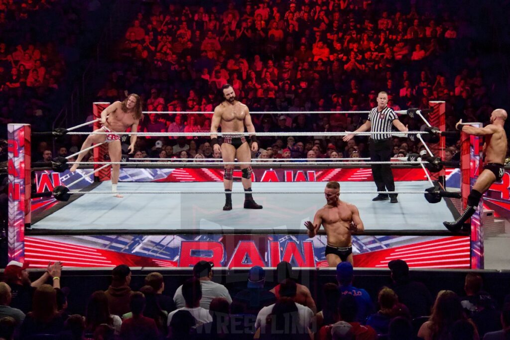 Drew Mcintyre & Matt Riddle Vs. Imperium at the KeyBank Center in Buffalo, New York, on Monday, July 10, 2023, as WWE presented Monday Night Raw. Photo by Steve Argintaru, Twitter: @stevetsn Instagram: @stevetsn