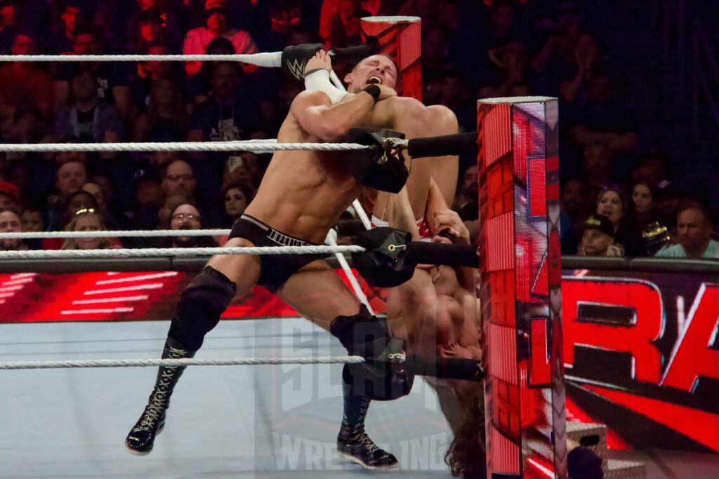 Drew Mcintyre & Matt Riddle Vs. Imperium at the KeyBank Center in Buffalo, New York, on Monday, July 10, 2023, as WWE presented Monday Night Raw. Photo by Steve Argintaru, Twitter: @stevetsn Instagram: @stevetsn