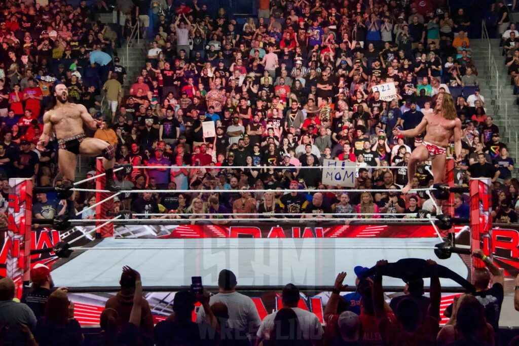 Drew Mcintyre & Matt Riddle Vs. Imperium at the KeyBank Center in Buffalo, New York, on Monday, July 10, 2023, as WWE presented Monday Night Raw. Photo by Steve Argintaru, Twitter: @stevetsn Instagram: @stevetsn