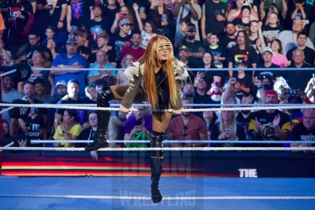 Becky Lynch at the KeyBank Center in Buffalo, New York, on Monday, July 10, 2023, as WWE presented Monday Night Raw. Photo by Steve Argintaru, Twitter: @stevetsn Instagram: @stevetsn