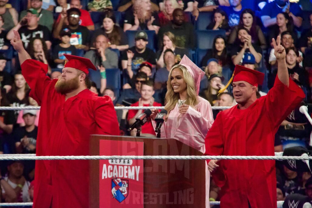 Alpha Academy’s graduation ceremony for Maxxine Dupri at the KeyBank Center in Buffalo, New York, on Monday, July 10, 2023, as WWE presented Monday Night Raw. Photo by Steve Argintaru, Twitter: @stevetsn Instagram: @stevetsn