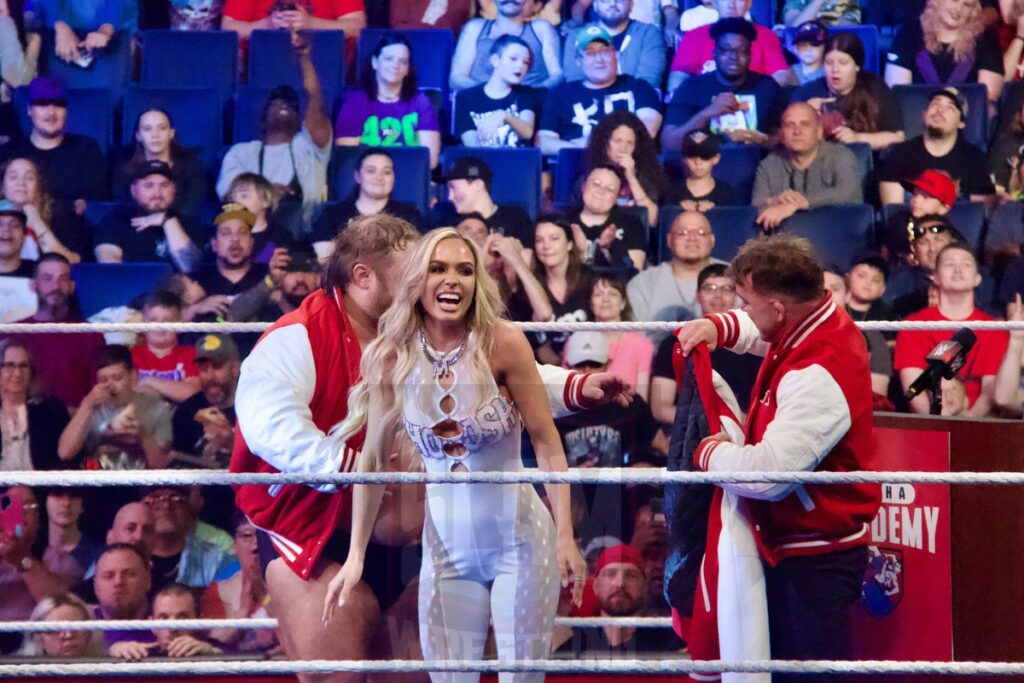 Alpha Academy’s graduation ceremony for Maxxine Dupri at the KeyBank Center in Buffalo, New York, on Monday, July 10, 2023, as WWE presented Monday Night Raw. Photo by Steve Argintaru, Twitter: @stevetsn Instagram: @stevetsn