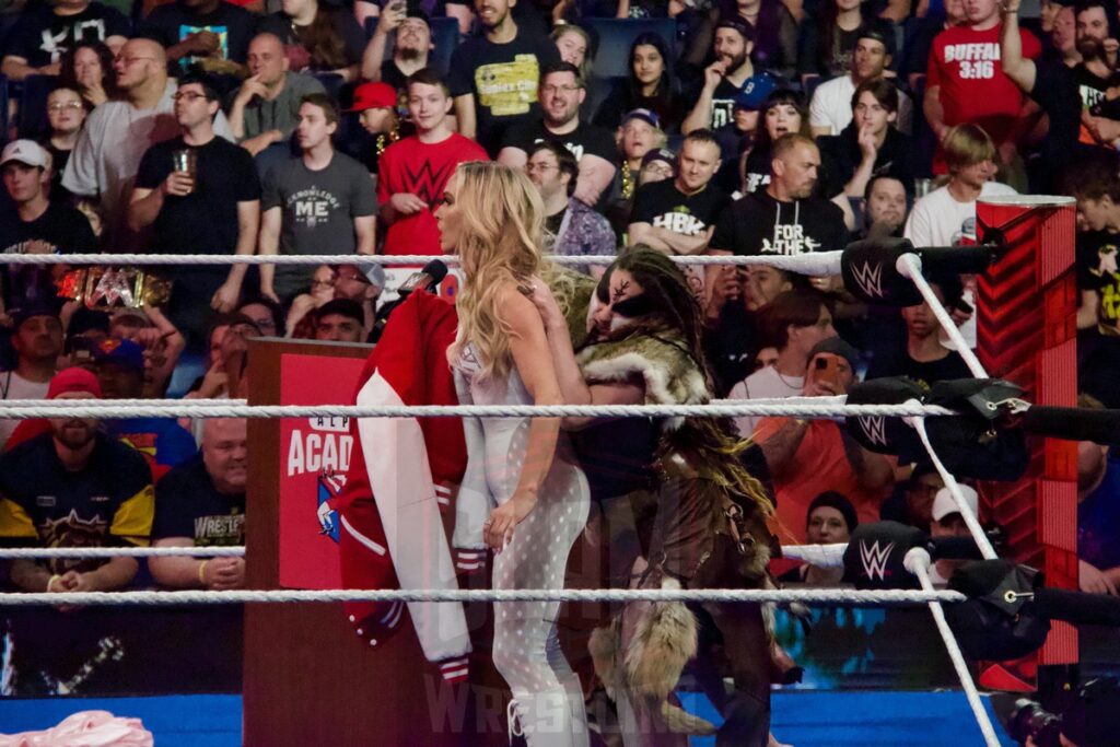 The Viking Raiders interrupt Alpha Academy’s graduation ceremony for Maxxine Dupri at the KeyBank Center in Buffalo, New York, on Monday, July 10, 2023, as WWE presented Monday Night Raw. Photo by Steve Argintaru, Twitter: @stevetsn Instagram: @stevetsn