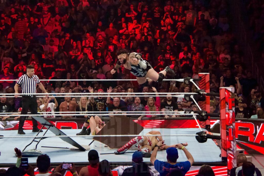 Bronson Reed arrives during The Miz Vs. Tommaso Ciampa (No Disqualification Match) at the KeyBank Center in Buffalo, New York, on Monday, July 10, 2023, as WWE presented Monday Night Raw. Photo by Steve Argintaru, Twitter: @stevetsn Instagram: @stevetsn