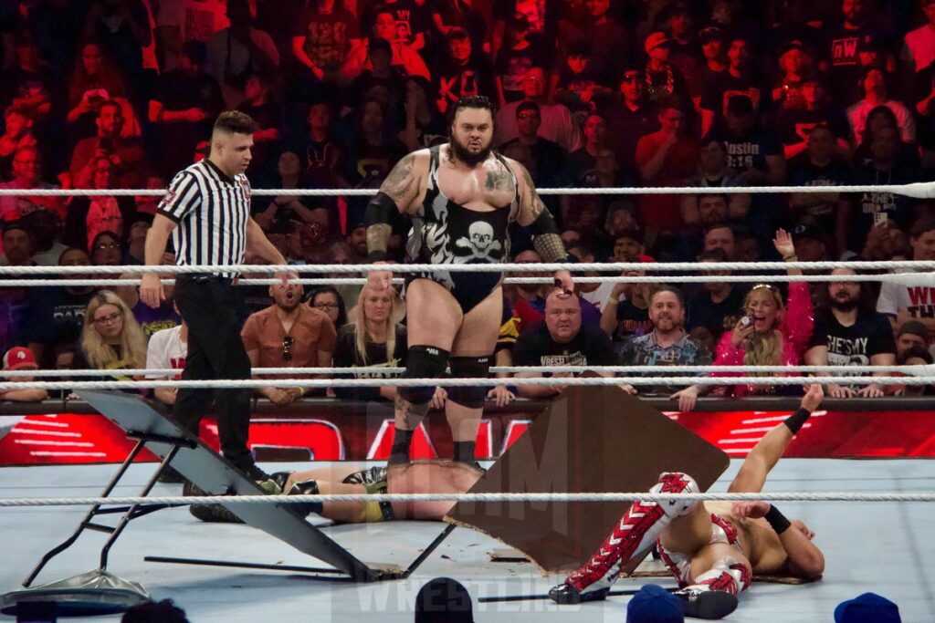 Bronson Reed arrives during The Miz Vs. Tommaso Ciampa (No Disqualification Match) at the KeyBank Center in Buffalo, New York, on Monday, July 10, 2023, as WWE presented Monday Night Raw. Photo by Steve Argintaru, Twitter: @stevetsn Instagram: @stevetsn