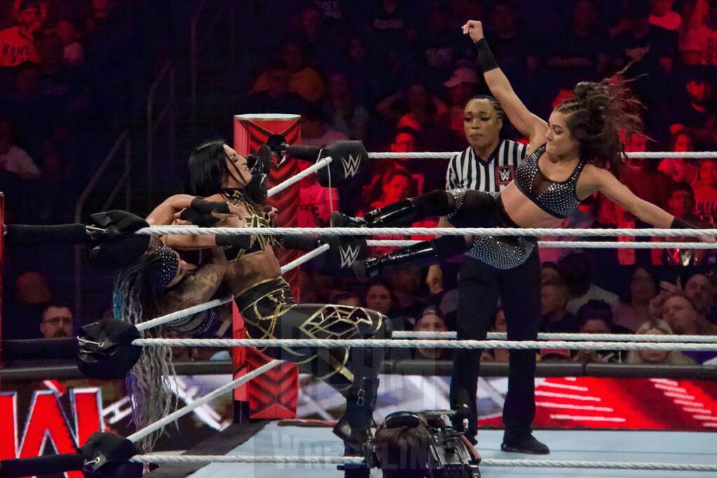 Chelsea Green & Sonya Deville Vs. Katana Chance & Kayden Carter at the KeyBank Center in Buffalo, New York, on Monday, July 10, 2023, as WWE presented Monday Night Raw. Photo by Steve Argintaru, Twitter: @stevetsn Instagram: @stevetsn