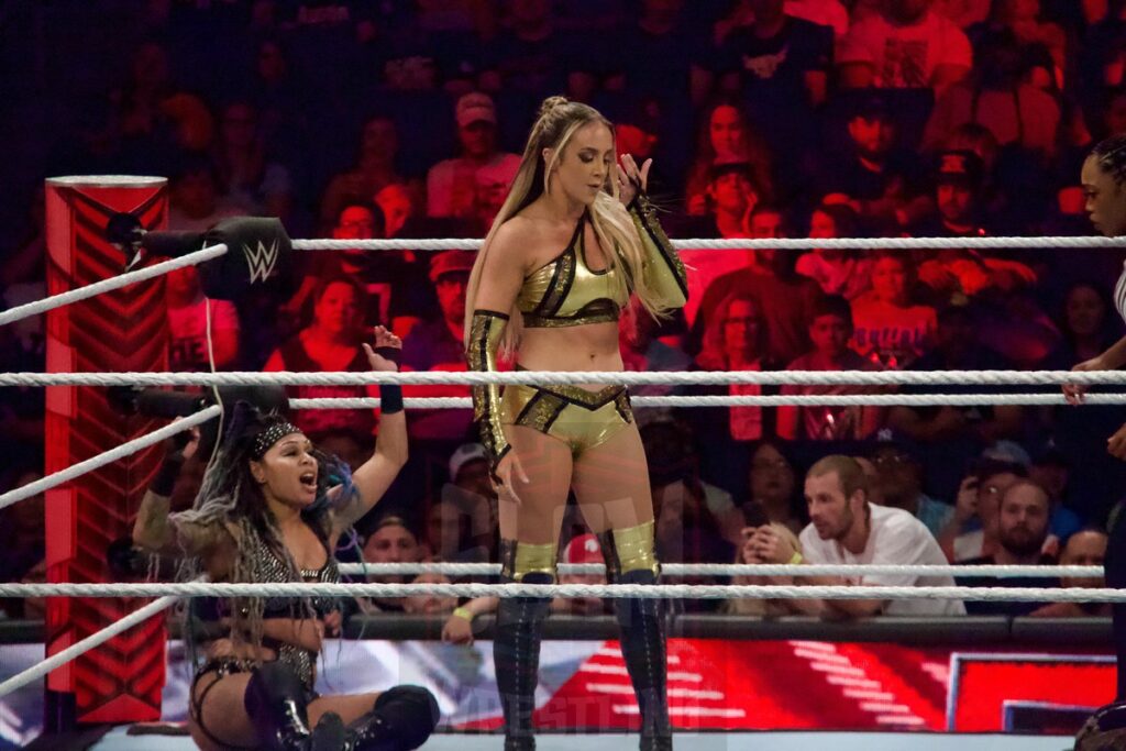 Chelsea Green & Sonya Deville Vs. Katana Chance & Kayden Carter at the KeyBank Center in Buffalo, New York, on Monday, July 10, 2023, as WWE presented Monday Night Raw. Photo by Steve Argintaru, Twitter: @stevetsn Instagram: @stevetsn