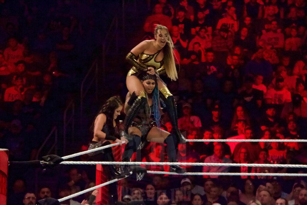 Chelsea Green & Sonya Deville Vs. Katana Chance & Kayden Carter at the KeyBank Center in Buffalo, New York, on Monday, July 10, 2023, as WWE presented Monday Night Raw. Photo by Steve Argintaru, Twitter: @stevetsn Instagram: @stevetsn