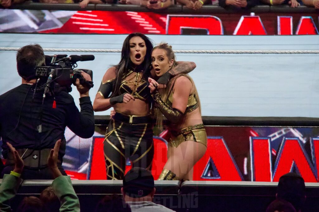 Chelsea Green & Sonya Deville at the KeyBank Center in Buffalo, New York, on Monday, July 10, 2023, as WWE presented Monday Night Raw. Photo by Steve Argintaru, Twitter: @stevetsn Instagram: @stevetsn