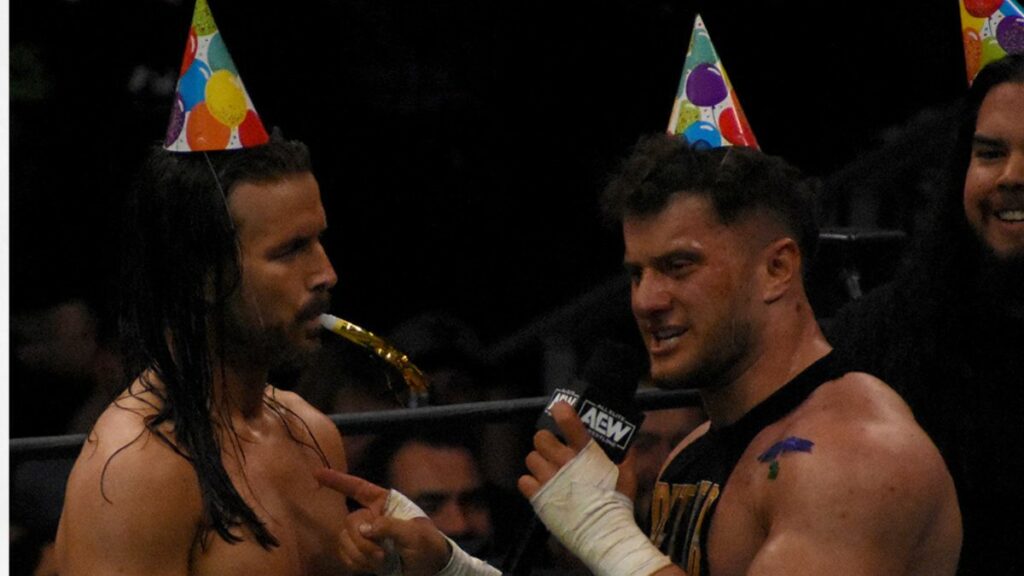 Adam Cole and MJF at AEW Dynamite on Wednesday, July 5, 2023, at Rogers Place in Edmonton, Alberta. Photo by Ben Lypka