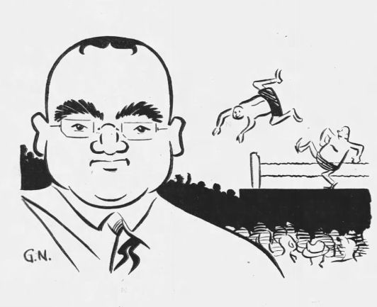 A drawing of Pat Malone that accompanied George Nuttall's piece on him in the Miami News. 